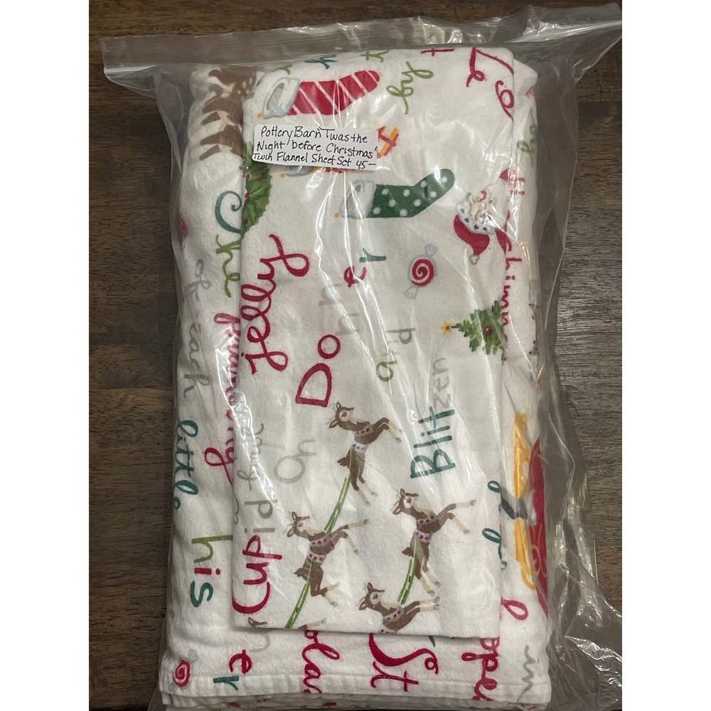 Pottery Barn Twas the Night Before Christmas Twin Flannel Sheet Set Holiday